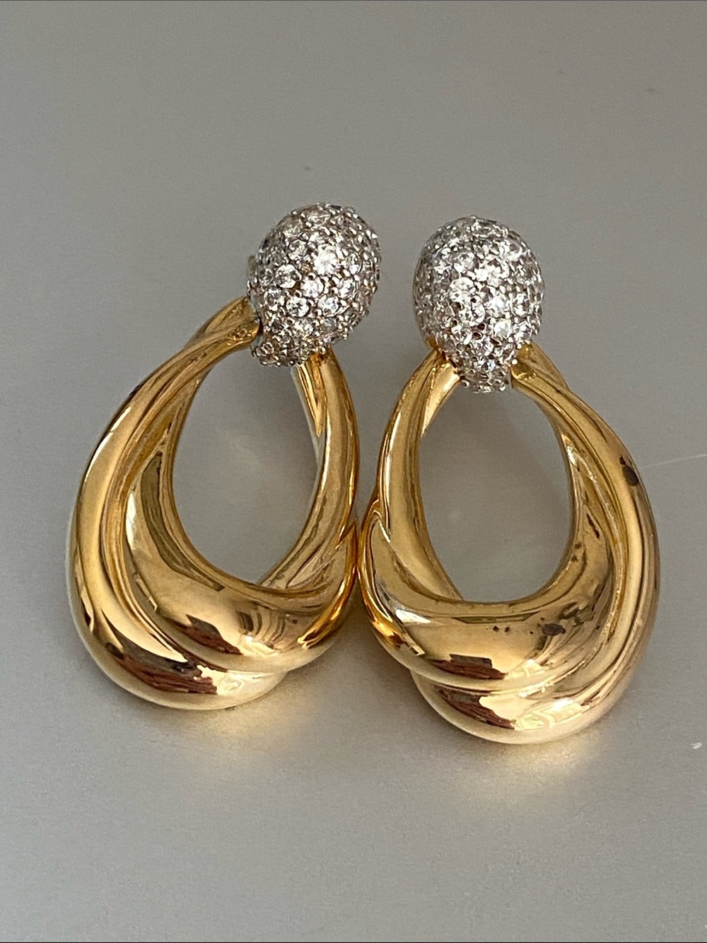 18k Gold vermeil over 925 sterling Drop pierced Earrings with Pavé Crystal